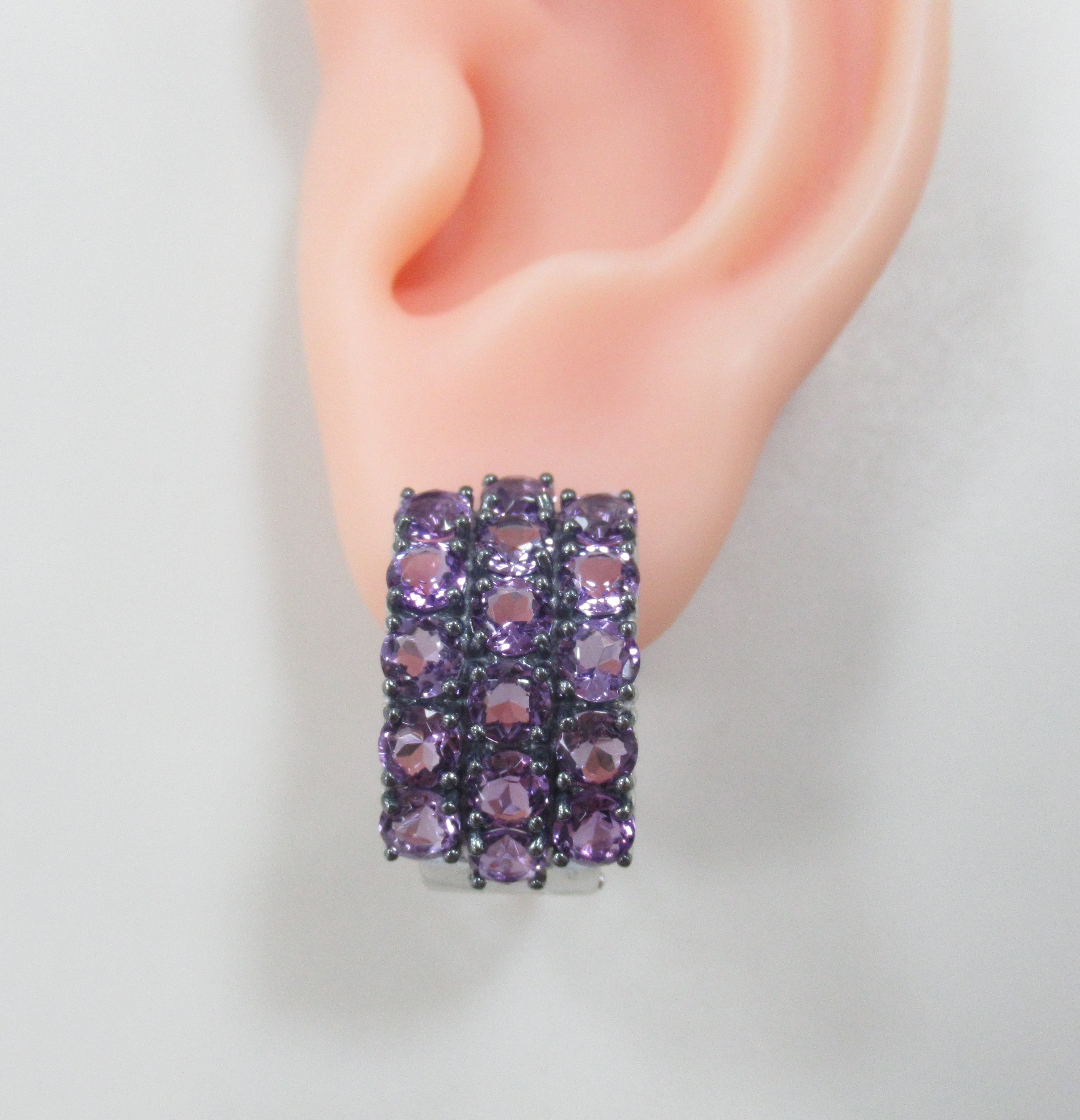 Серебряные серьги-конго с аметистами